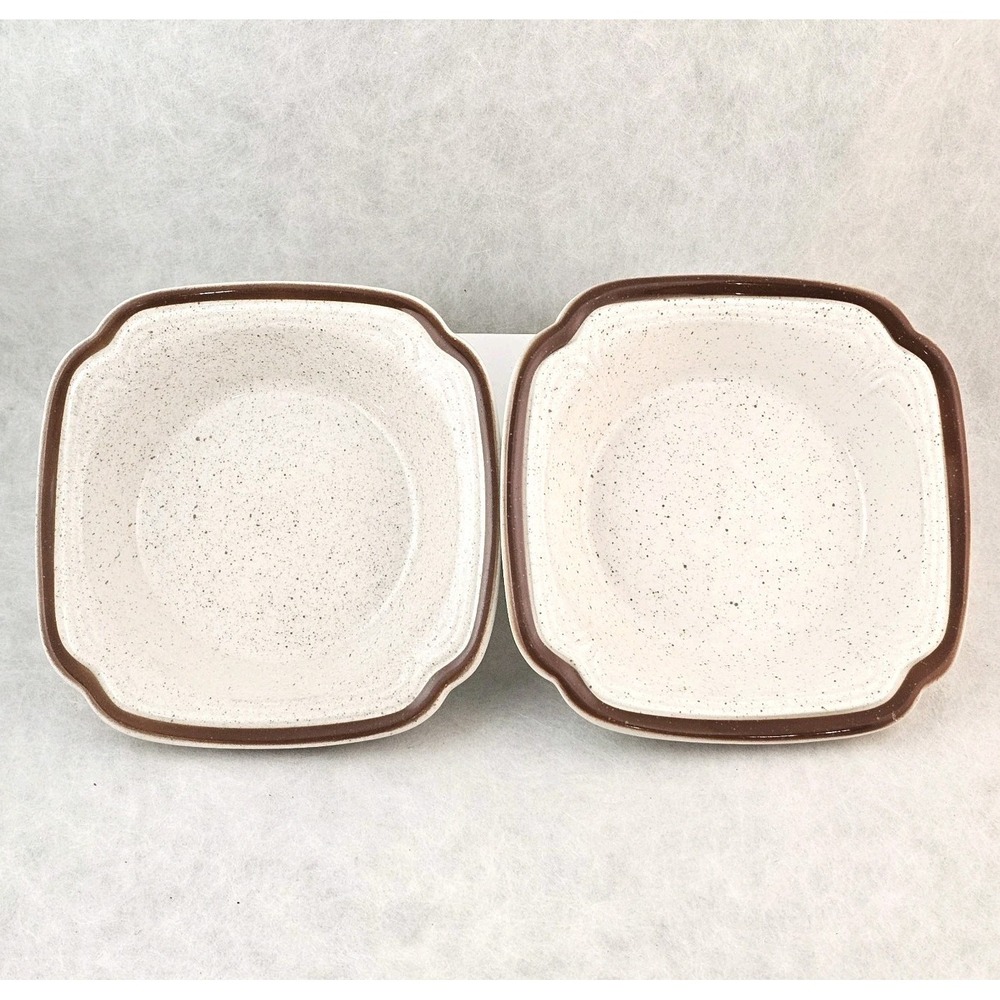 Set of 2 Syracuse Sandspoint Restaurant Ware Cereal Bowl Square Brown Rim